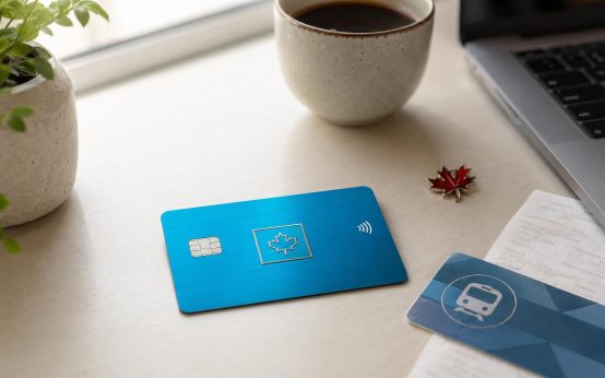 American Express Cobalt style card on a Canadian finance desk