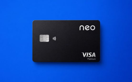 Neo Credit Card on a blue background for Canadian applicants