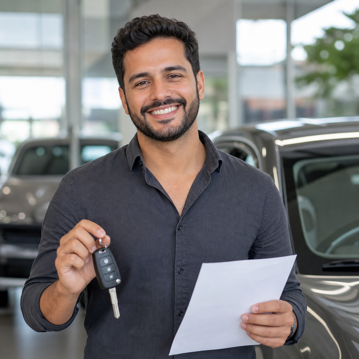 Cliente brasileiro segurando chaves do carro apos financiamento aprovado